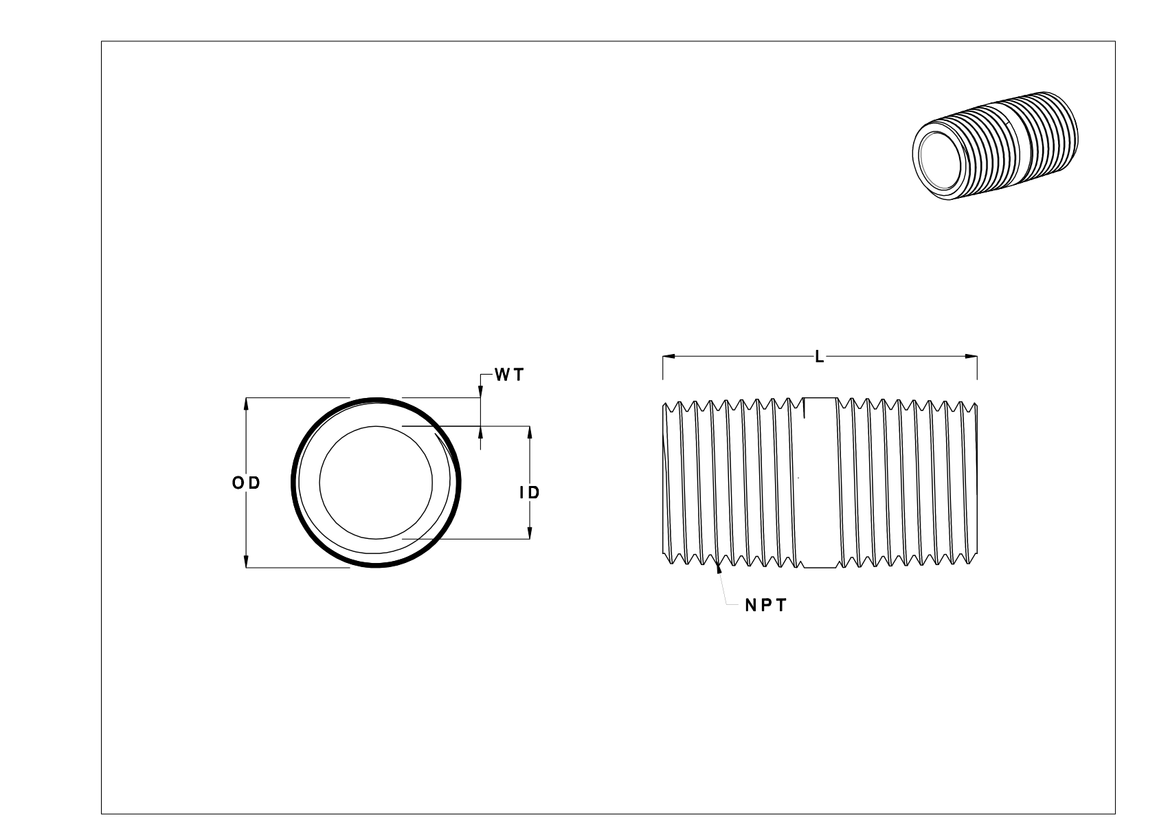 EEGGFKBHB Standard-Wall Aluminum Threaded Pipe Nipples and Pipe cad drawing