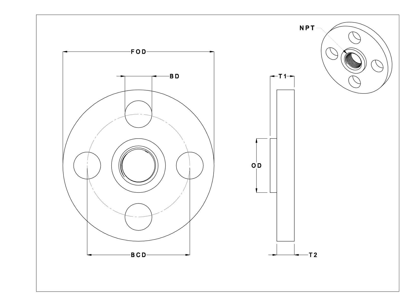 EEHAFKCDG Low-Pressure Aluminum Threaded Pipe Flanges cad drawing