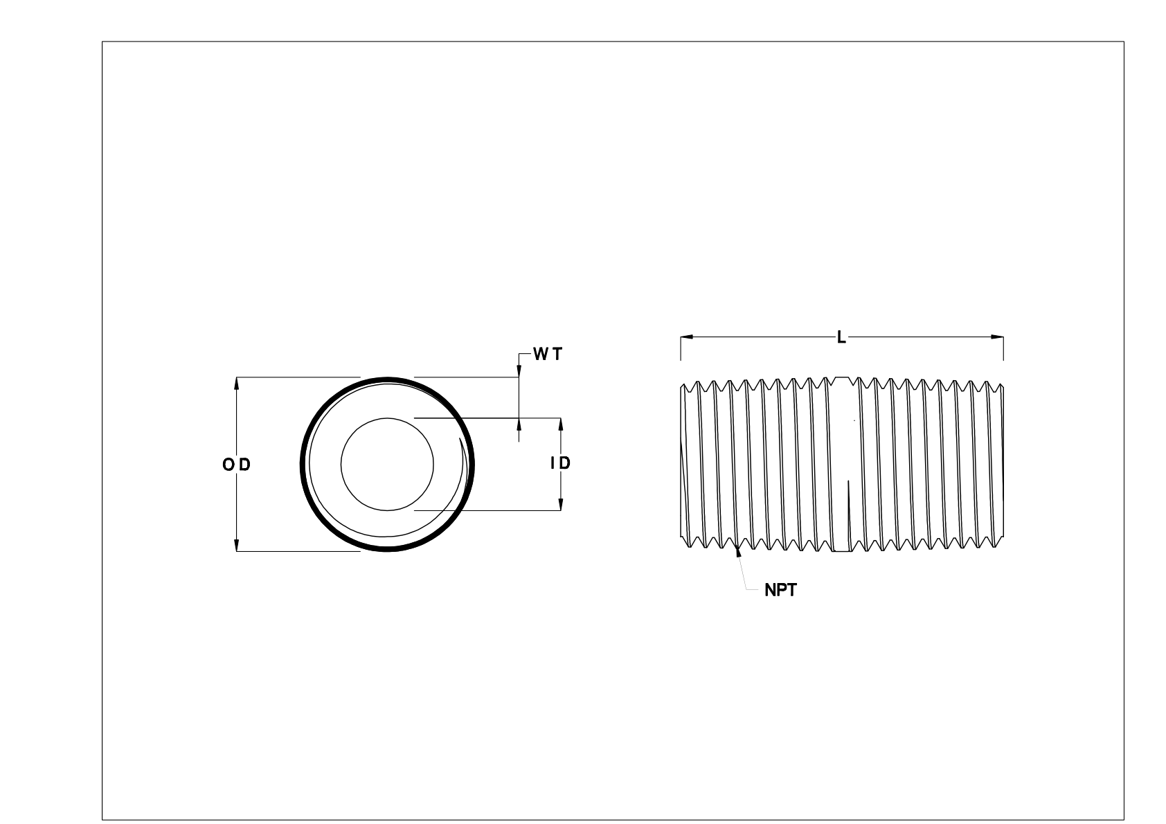 EEHFKBD Thick-Wall Stainless Steel Threaded Pipe Nipples and Pipe cad drawing