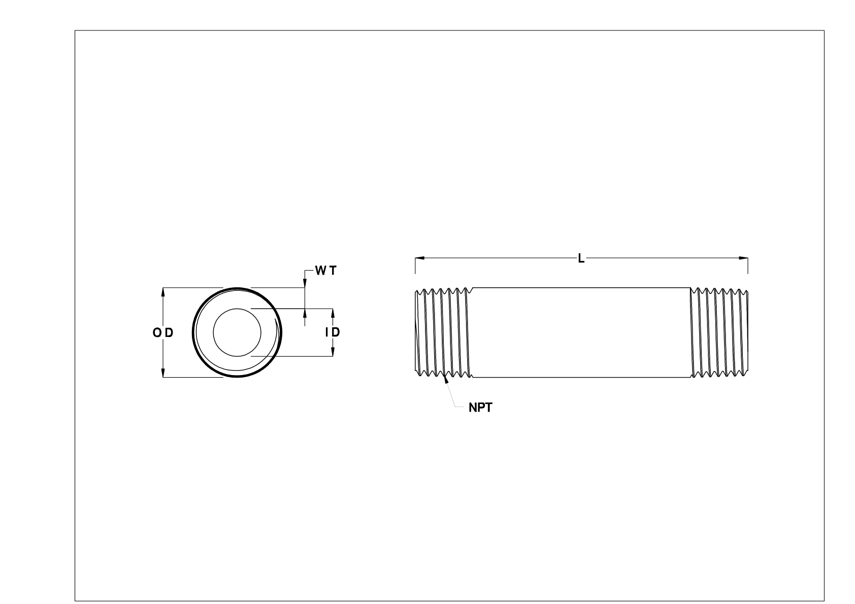 EEHFKBCH Thick-Wall Stainless Steel Threaded Pipe Nipples and Pipe cad drawing