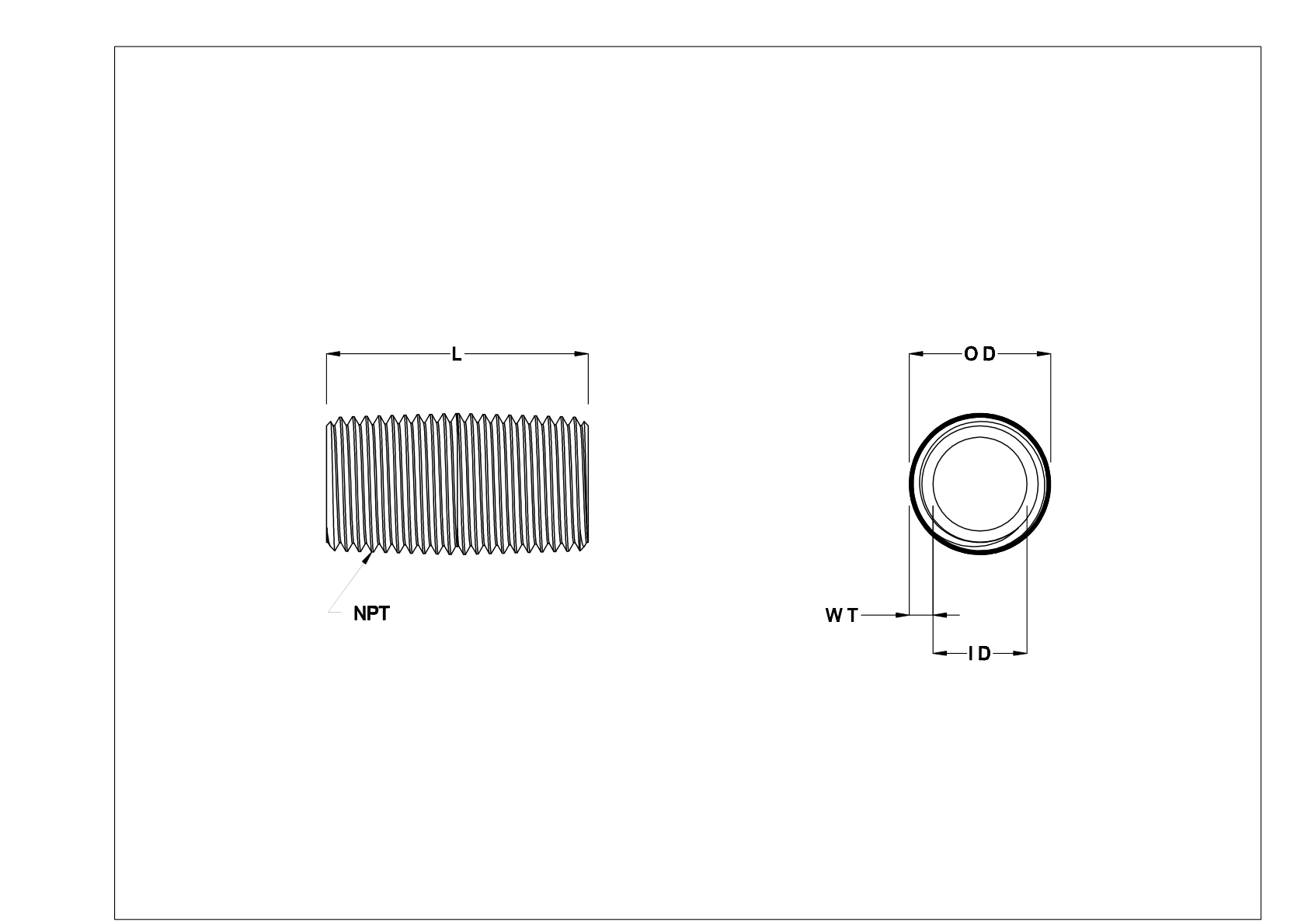 EFEIKBCE Espigas roscadas y tubos de acero inoxidable de pared estándar cad drawing