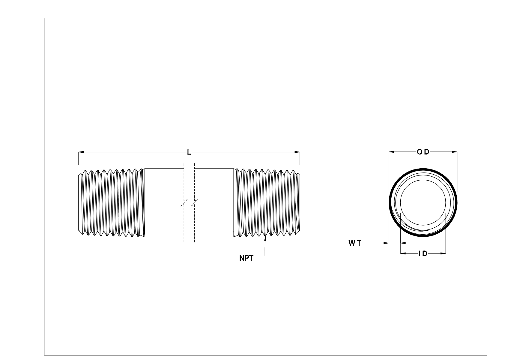 EFEIKDCC Espigas roscadas y tubos de acero inoxidable de pared estándar cad drawing