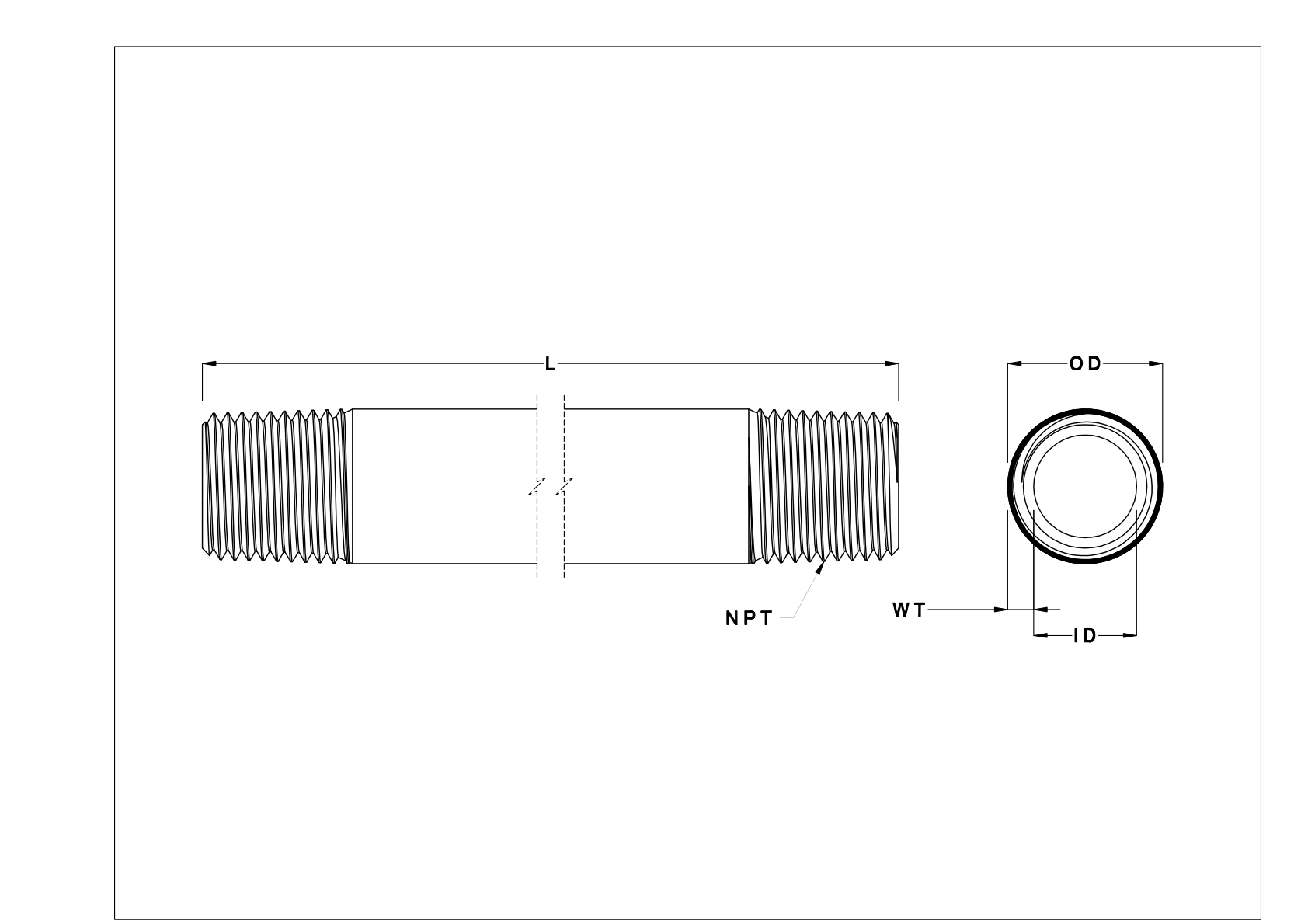 EFEJKH Espigas y tubos roscados de acero galvanizado de pared estándar cad drawing