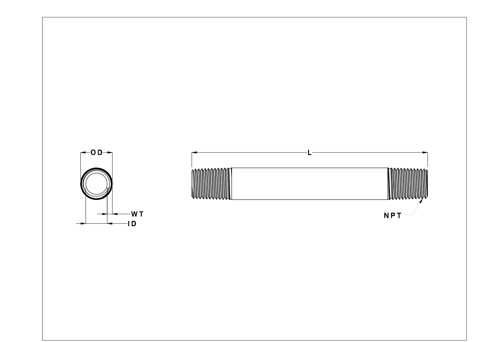 EFGBKEG Standard-Wall Galvanized Steel Threaded Pipe Nipple and Pipe Assortments cad drawing