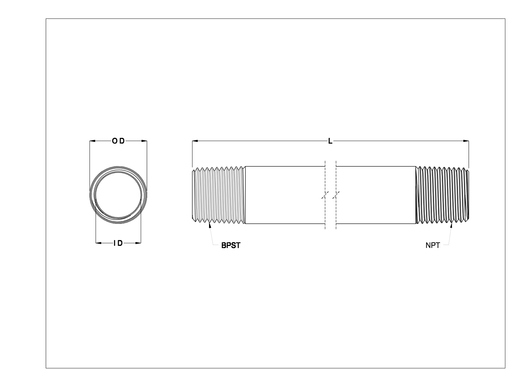 EHIIKBCI Espigas y tubos roscados de acero de pared estándar cad drawing