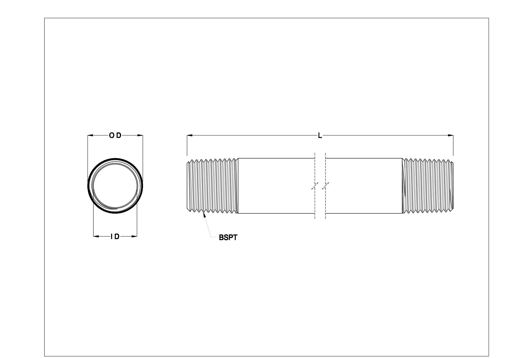 EHBDNBBG Espigas y tubos roscados de acero de pared estándar cad drawing