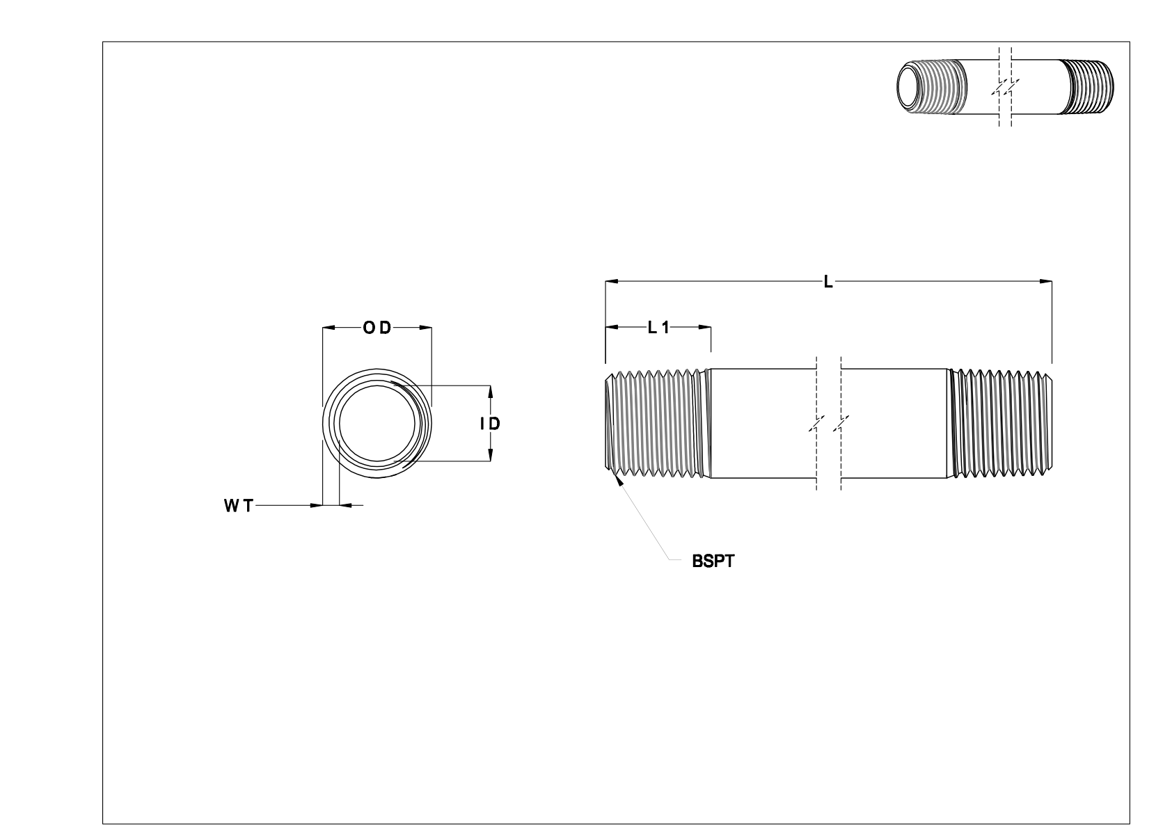 EICEKBDC Espigas y tubos roscados de latón de pared estándar cad drawing