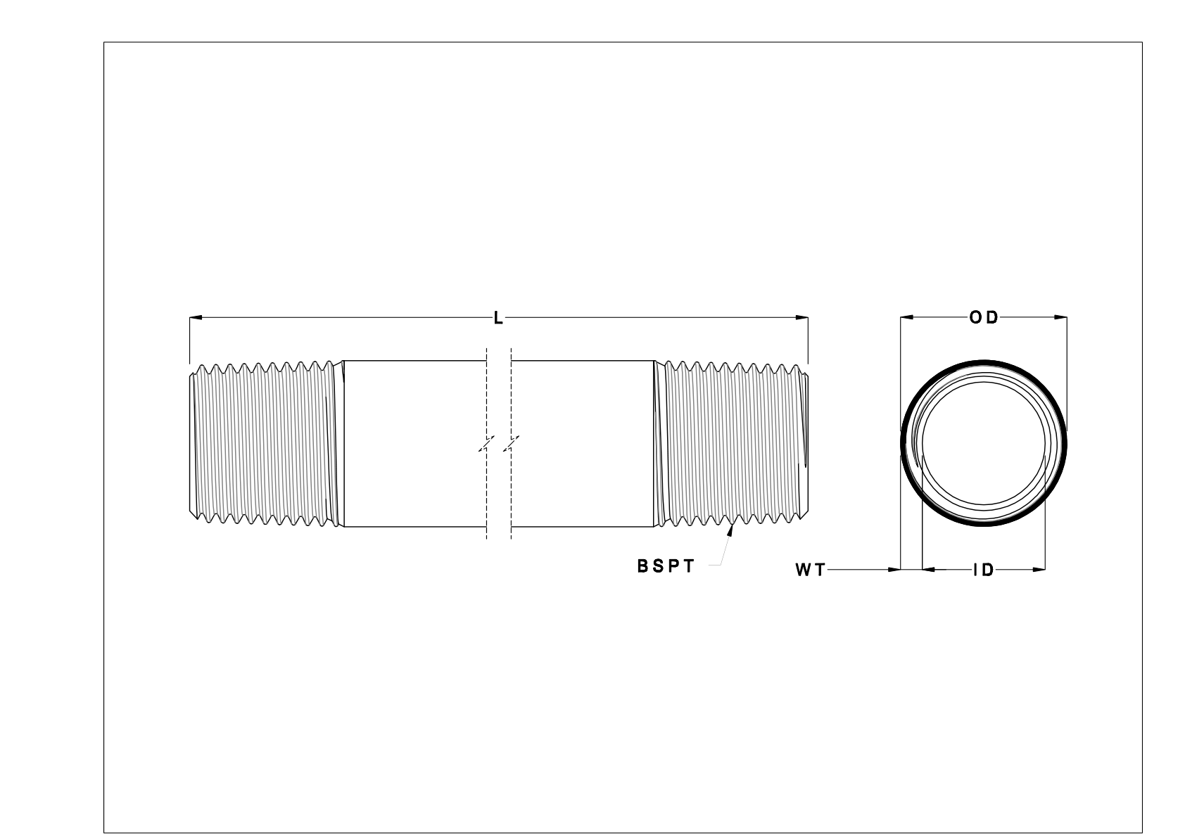 EIFJKEIG Espigas y tubos roscados de acero galvanizado de pared estándar cad drawing