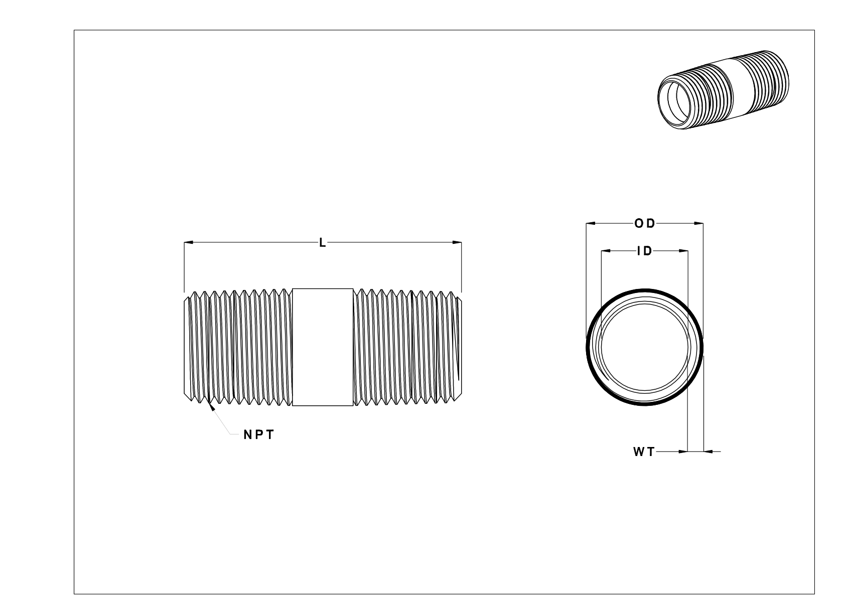 FAHIFKBFH High-Pressure Brass Threaded Pipe Nipples and Pipe with Sealant cad drawing