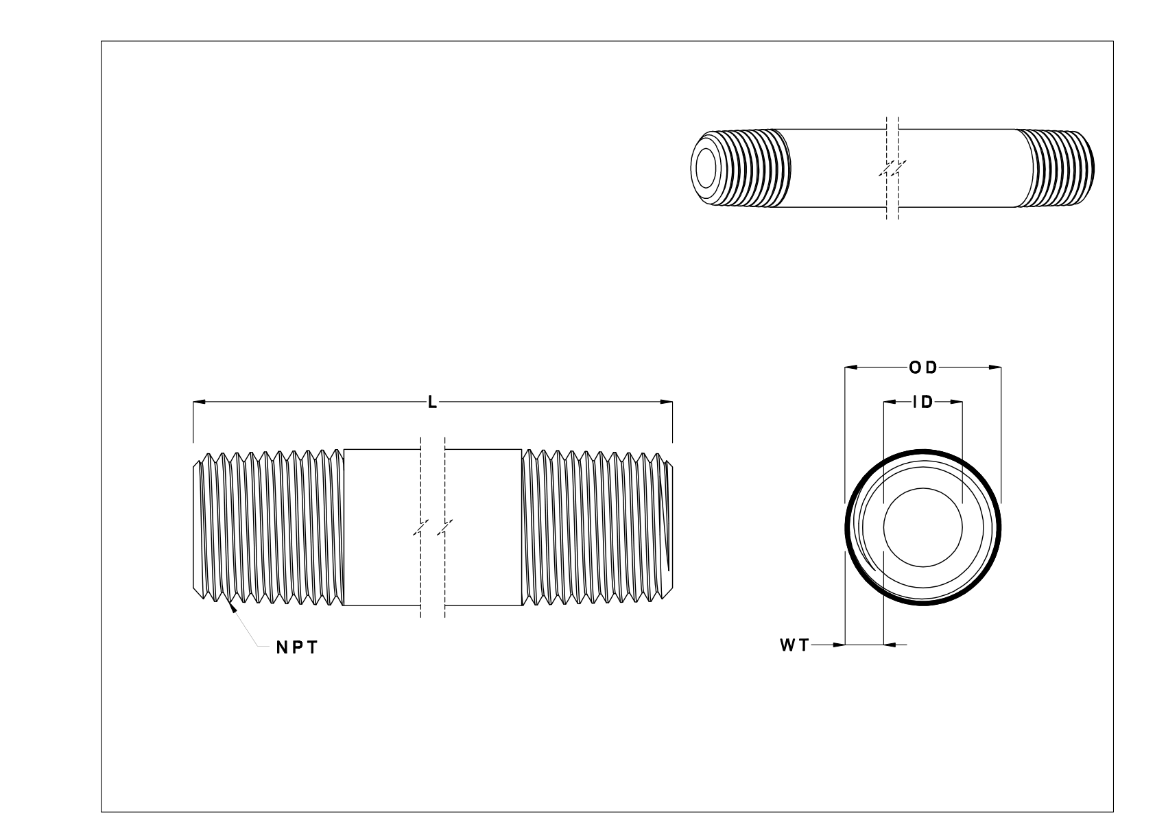 FAHIFKBE High-Pressure Brass Threaded Pipe Nipples and Pipe cad drawing