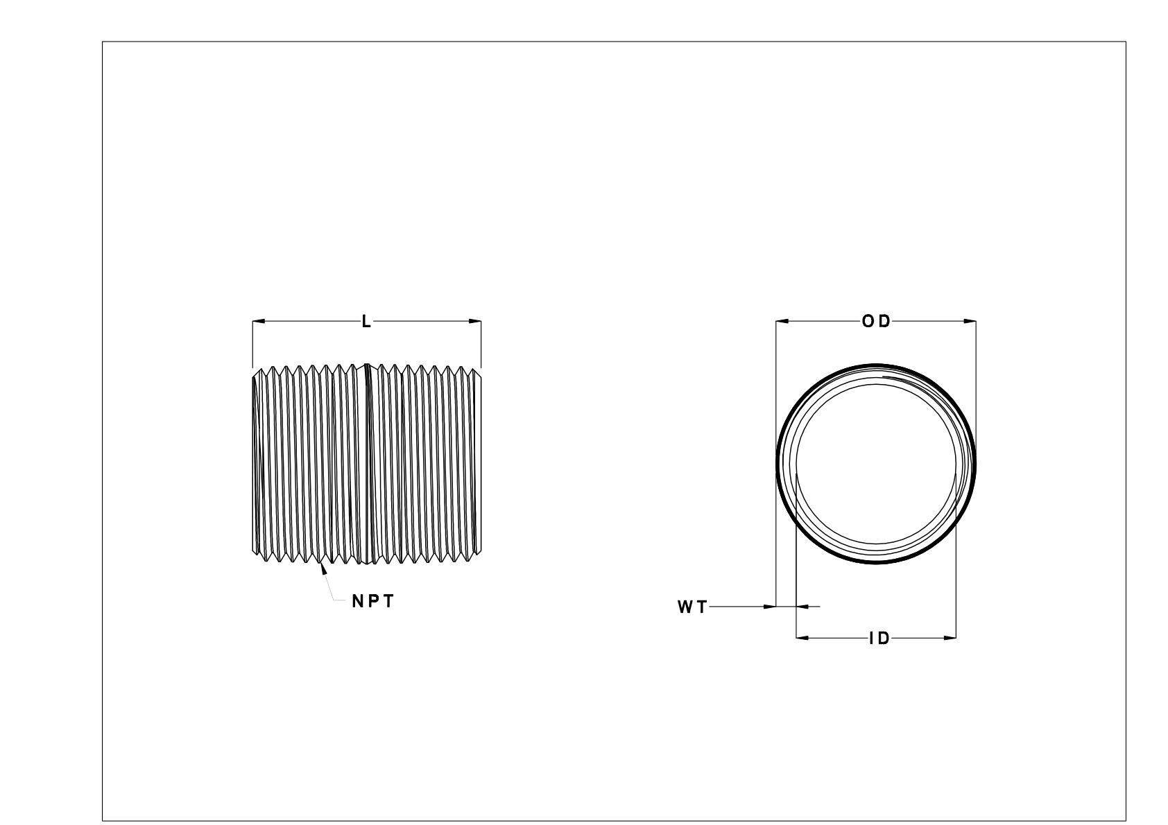 FBBGNBF Standard-Wall Galvanized Steel Threaded Pipe Nipples and Pipe with Sealant cad drawing