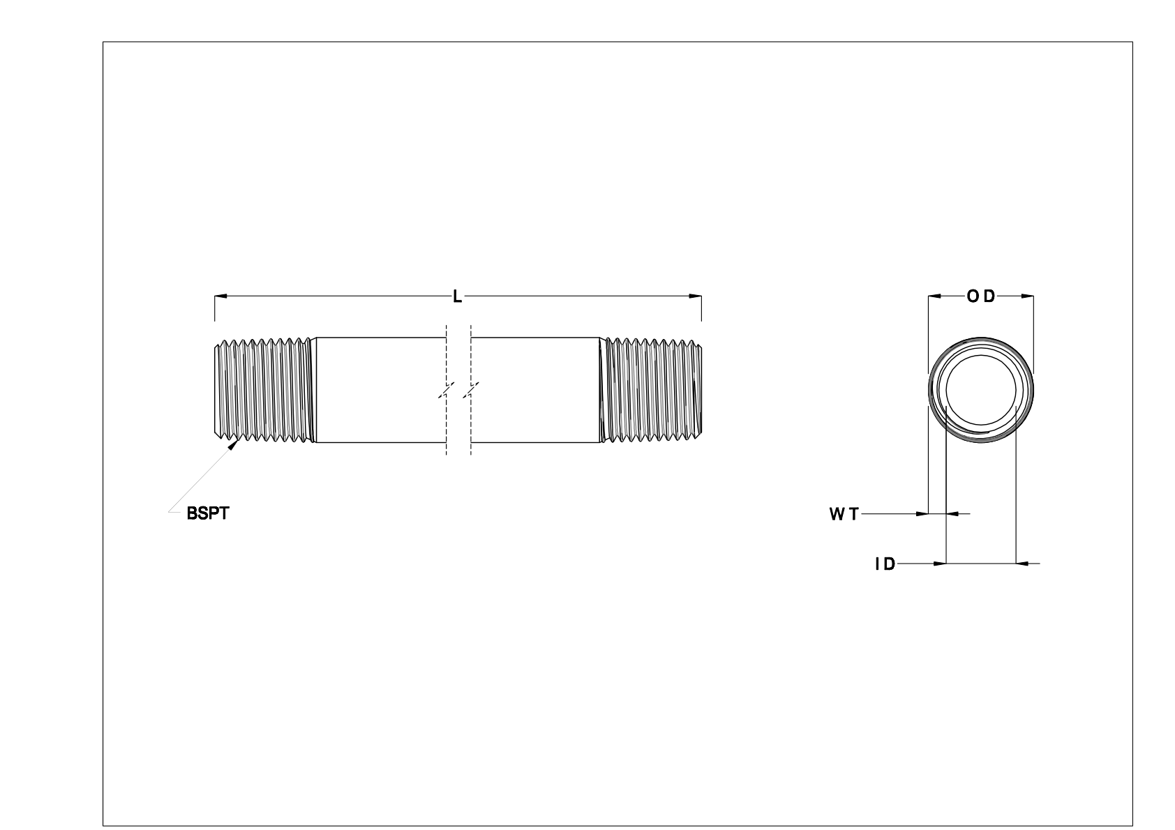 FEHANBFI Espigas roscadas y tubos de acero inoxidable de pared estándar cad drawing