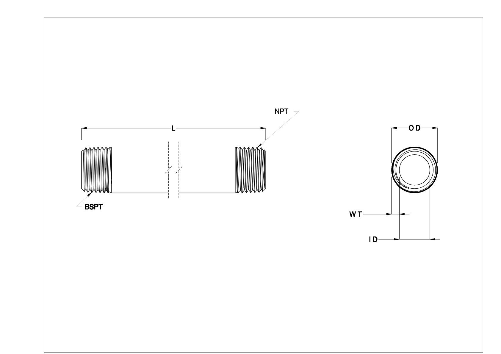 FEHANBJH Standard-Wall Stainless Steel Threaded Pipe Nipples and Pipe cad drawing