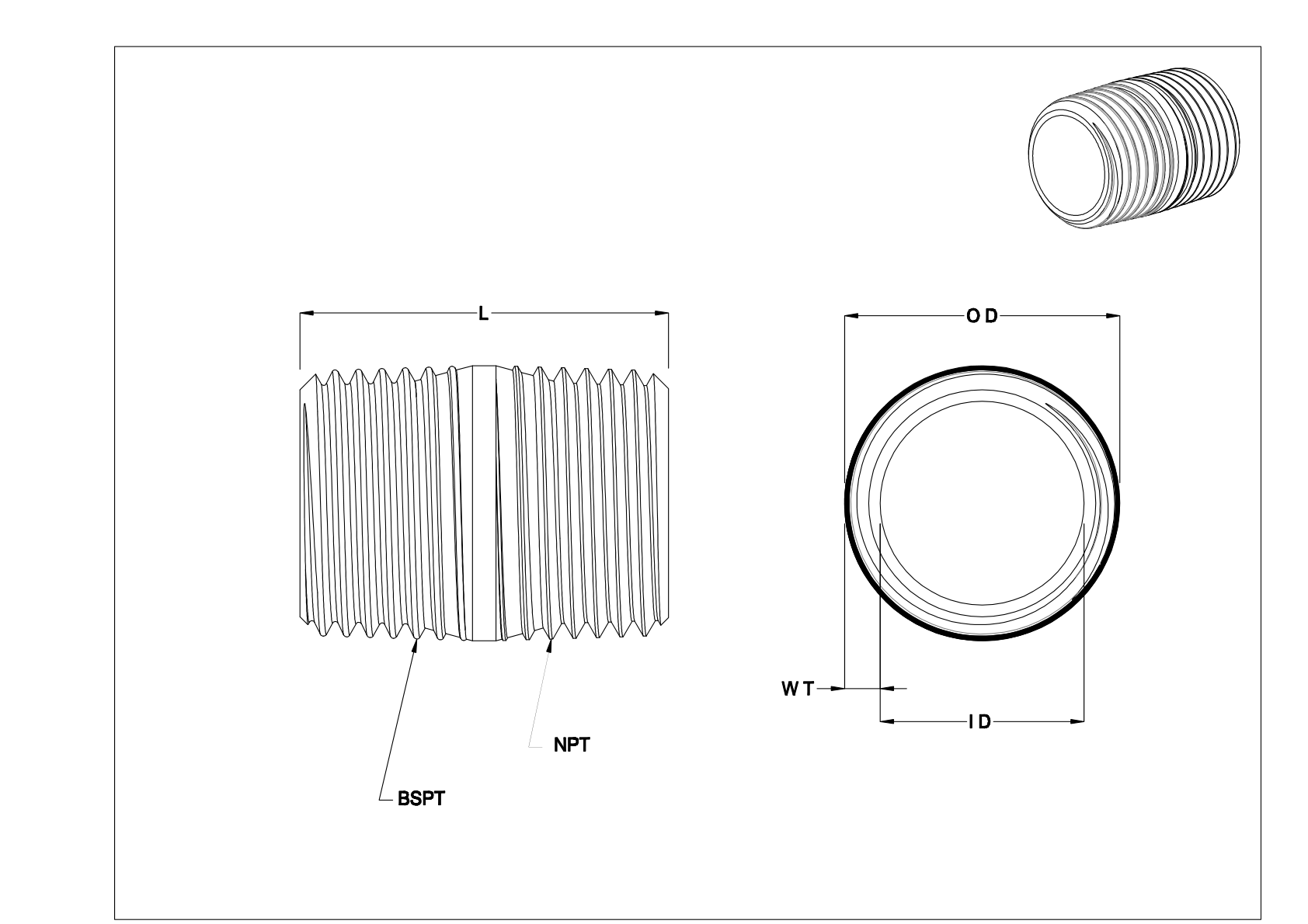 FIDCTDBB Espigas y tubos roscados de latón de pared estándar cad drawing