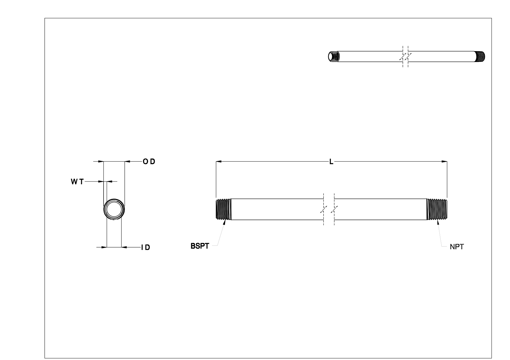 FIDCTDBE Espigas y tubos roscados de latón de pared estándar cad drawing