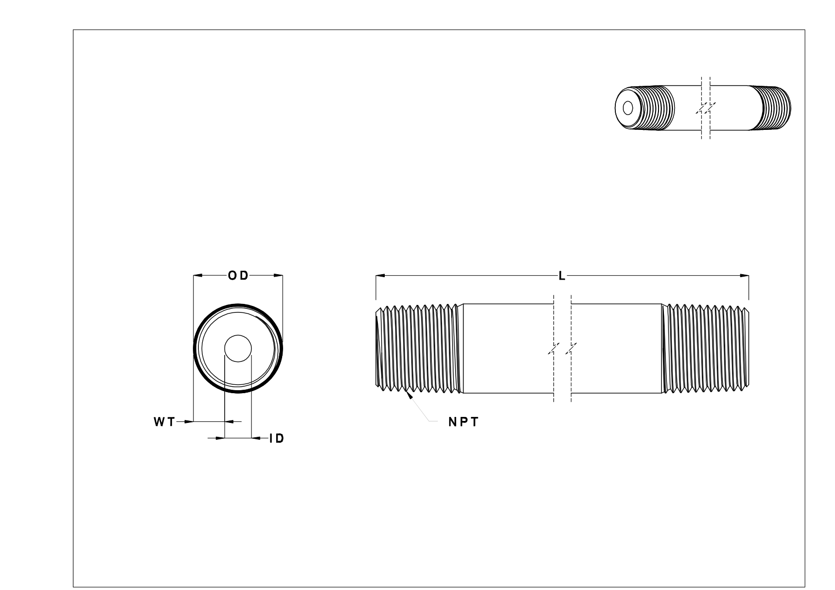 GIFATCH Super-Thick-Wall Steel Threaded Pipe Nipples and Pipe cad drawing