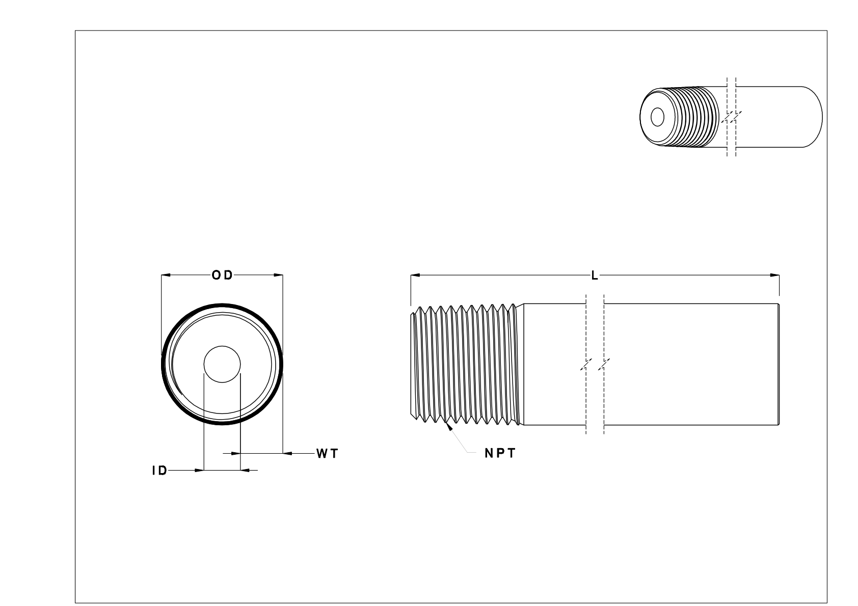 GIFATJD Espigas y tubos roscados de acero de pared supergruesa cad drawing