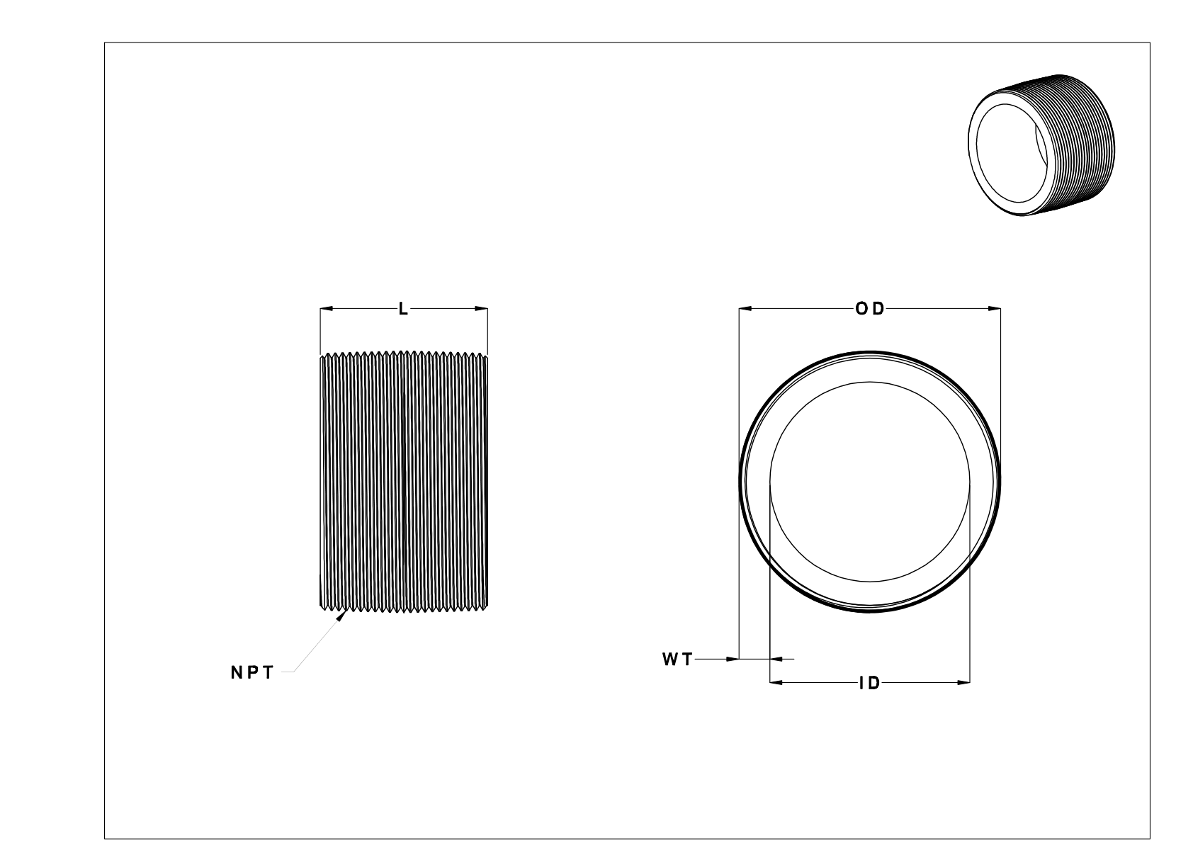 HHDDKBDB Extra-Thick-Wall Steel Threaded Pipe Nipples and Pipe cad drawing