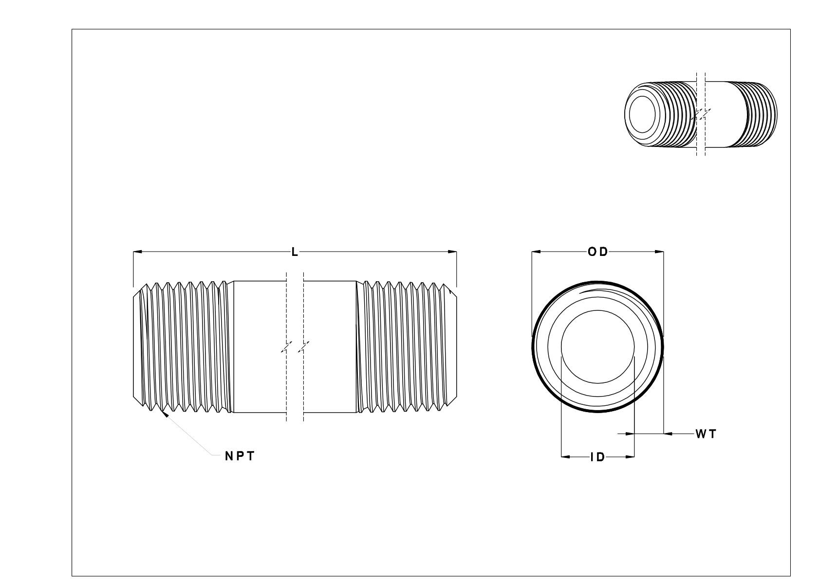 HHDDKDFF Espigas y tubos roscados de acero de pared extragruesa cad drawing