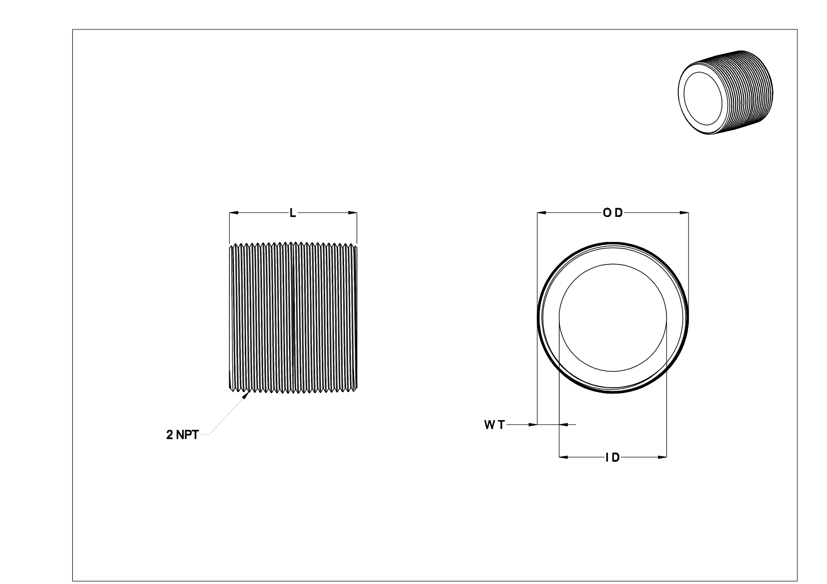 HHDGKBBG Extra-Thick-Wall Galvanized Steel Threaded Pipe Nipples and Pipe cad drawing