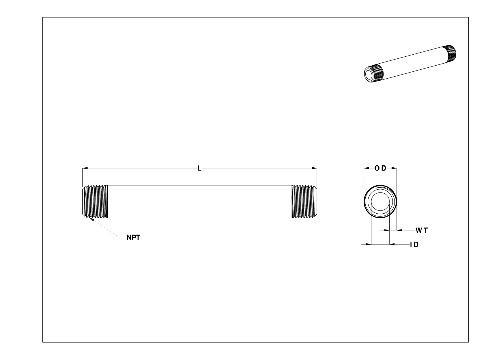 HHDGKBCD Extra-Thick-Wall Galvanized Steel Threaded Pipe Nipples and Pipe cad drawing