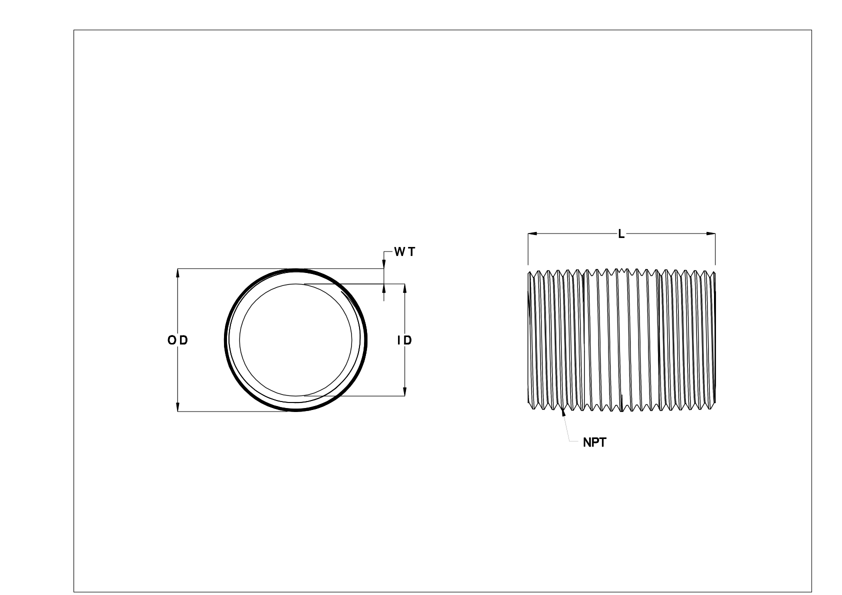 HHDGNBAI Standard-Wall Steel Threaded Pipe Nipples and Pipe with Sealant cad drawing