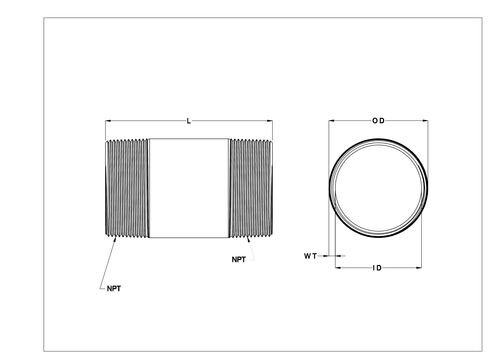 HHEIKCAG Standard-Wall Steel Pipe Nipples and Pipe with Right-Hand and Left-Hand Threads cad drawing