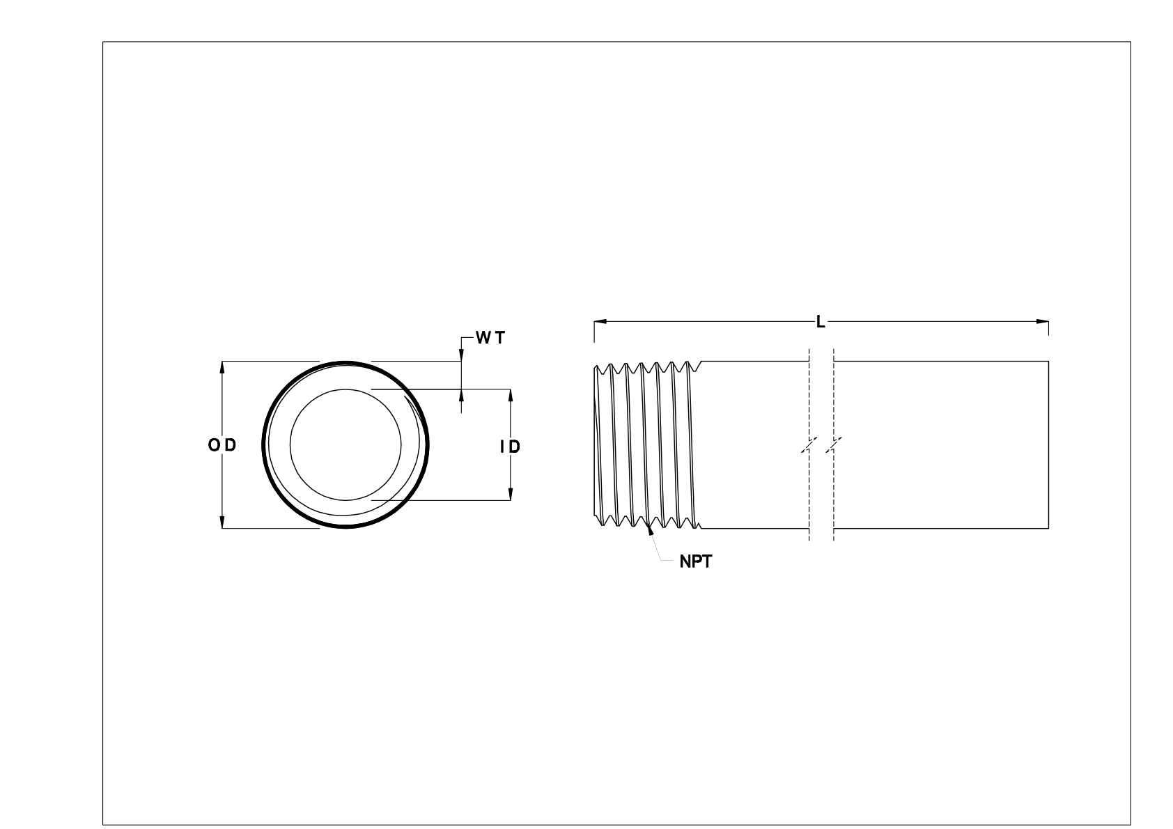 HHFAKEDD Espigas y tubos roscados de acero de pared estándar cad drawing