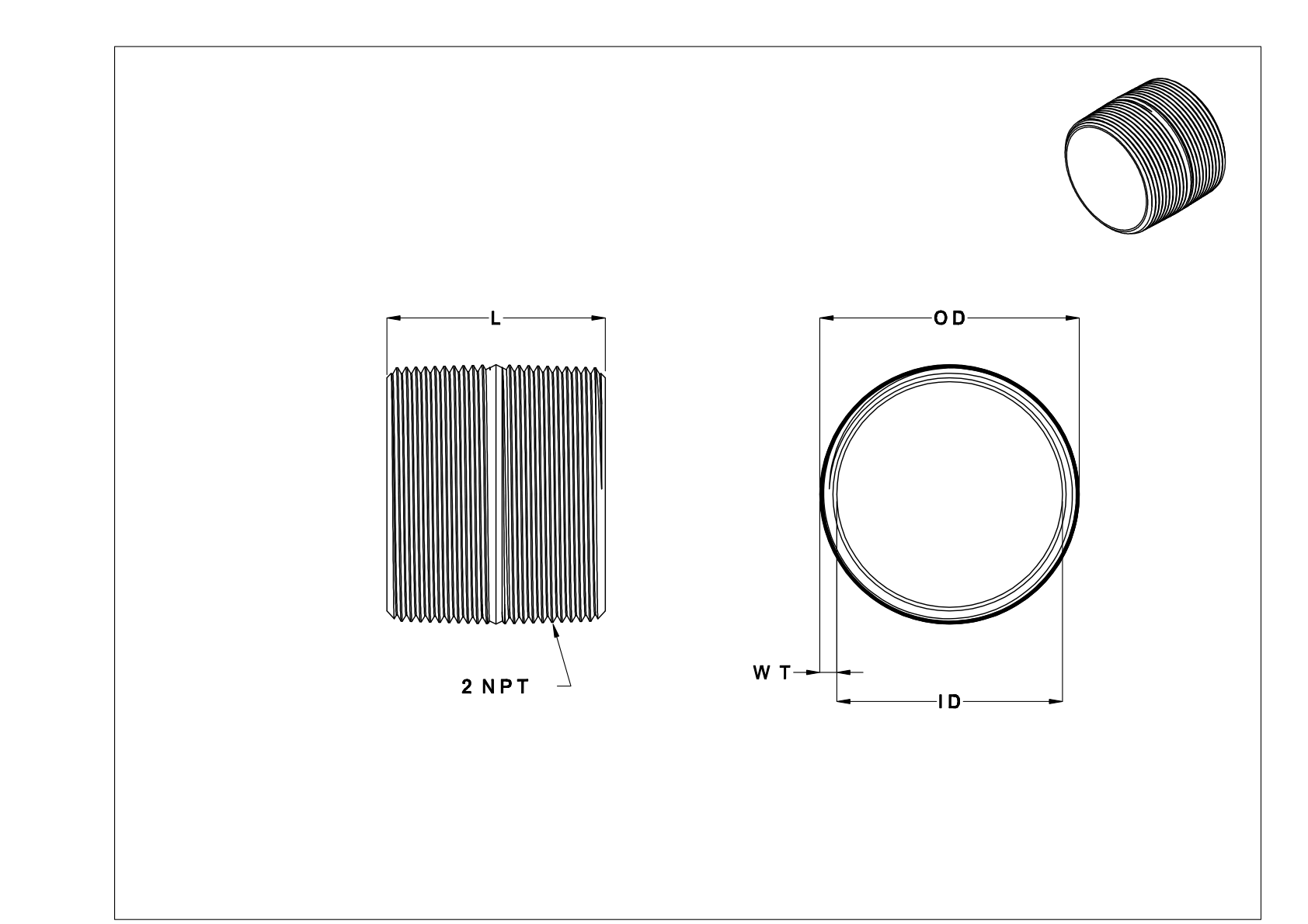 JBHGKBBC Standard-Wall Chrome-Plated Brass Threaded Pipe Nipples and Pipe cad drawing