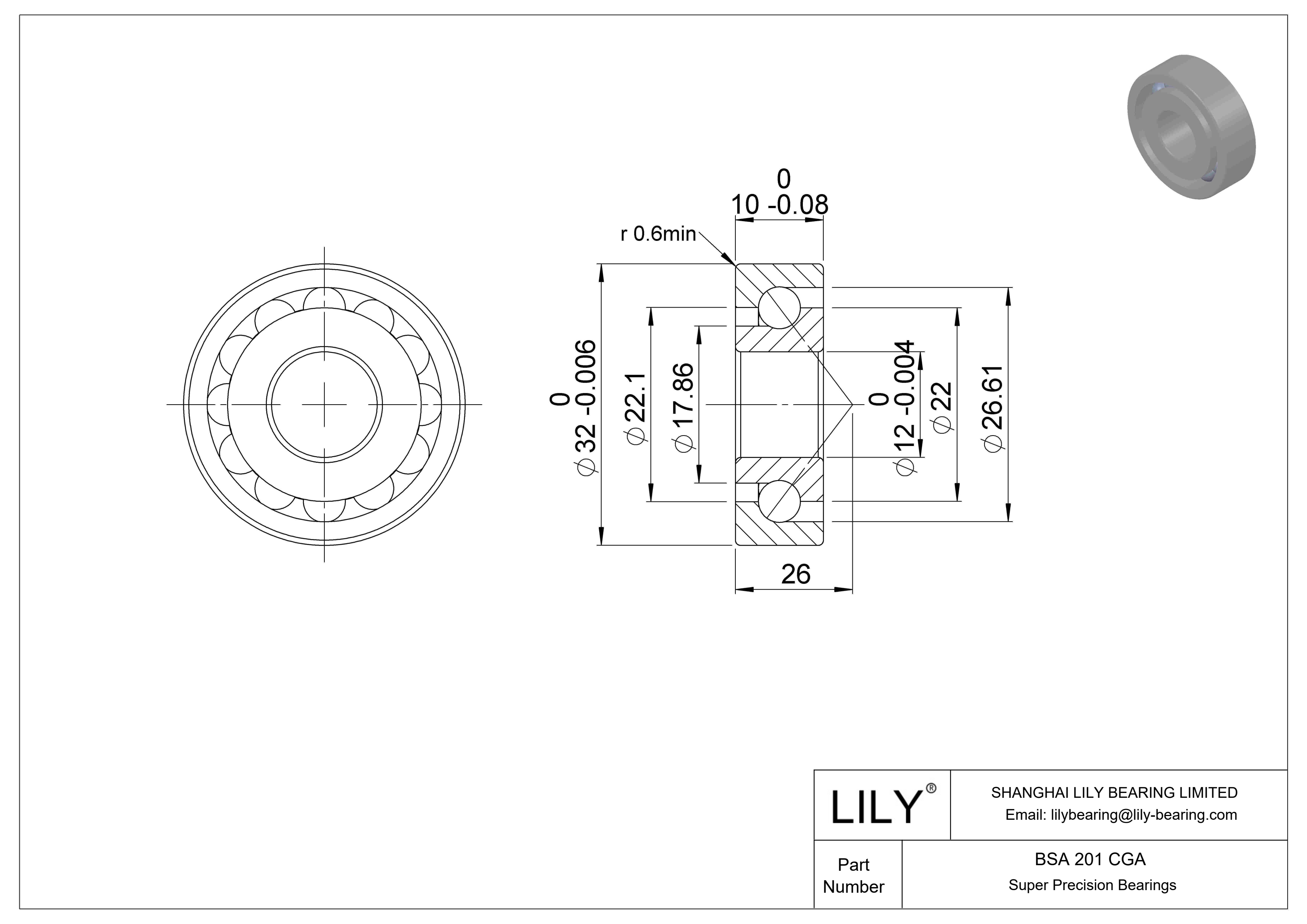 BSA 201 CGA 用于丝杠传动的角接触推力球轴承 cad drawing