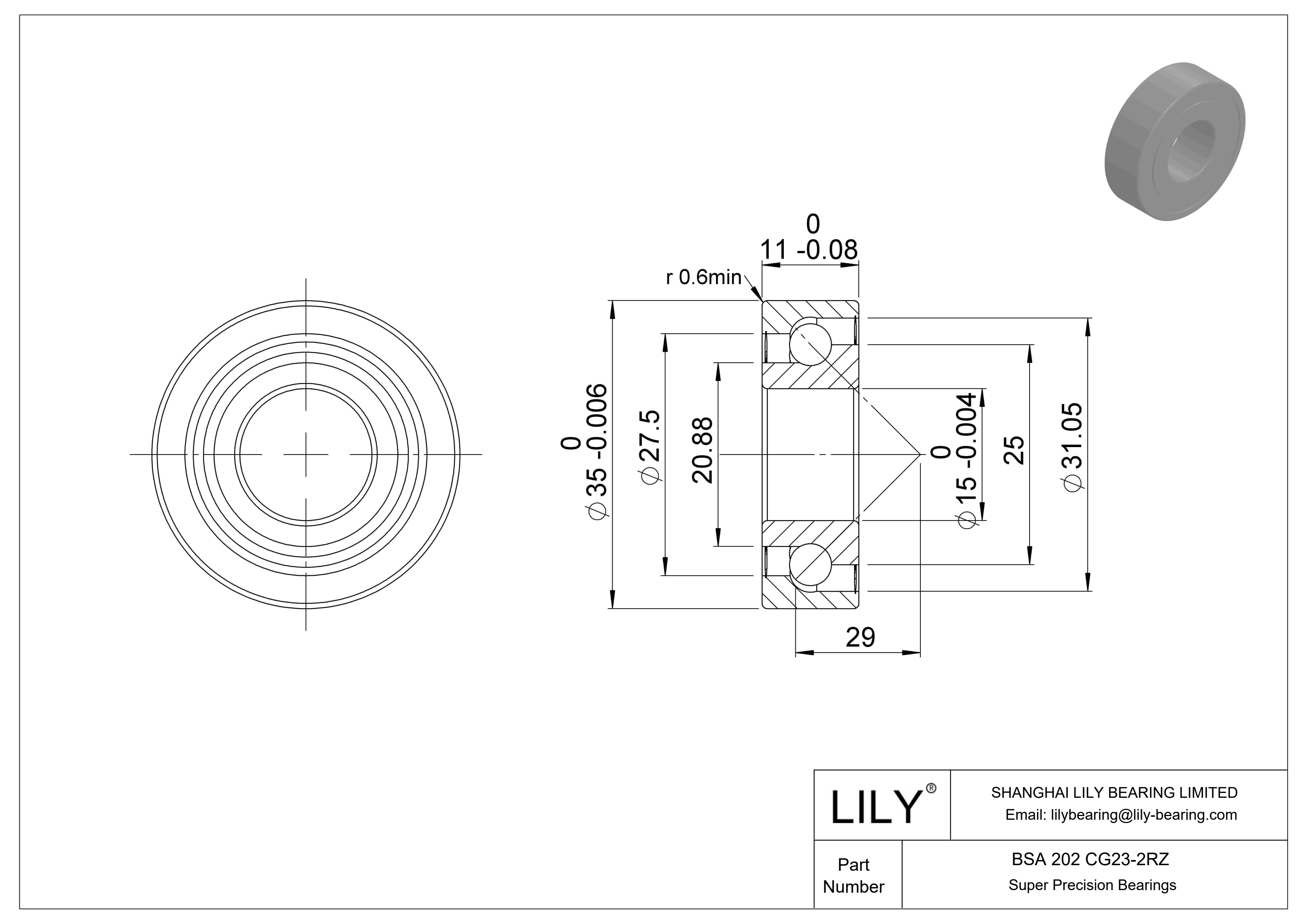 BSA 202 CG23-2RZ 用于丝杠传动的角接触推力球轴承 cad drawing