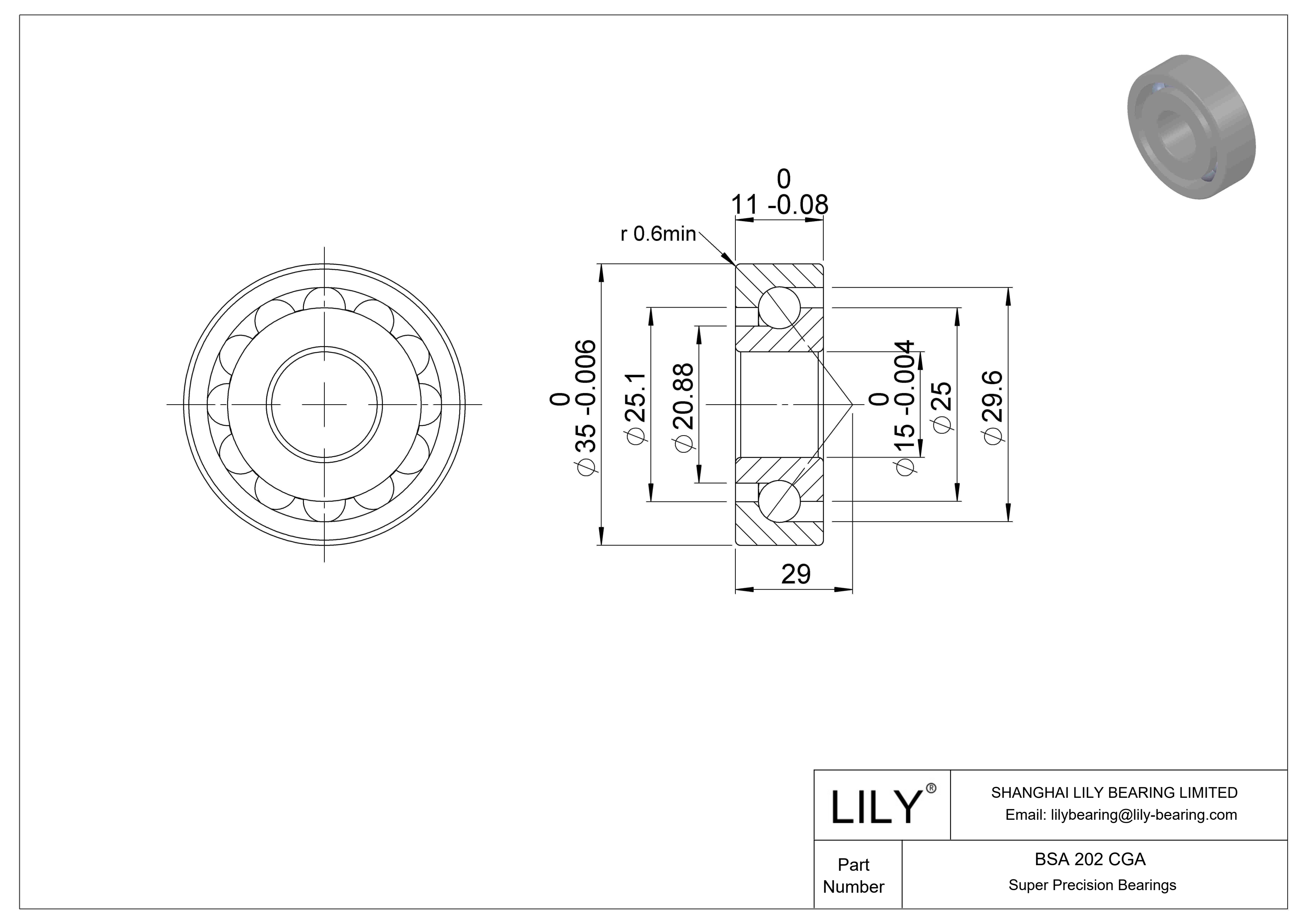 BSA 202 CGA 用于丝杠传动的角接触推力球轴承 cad drawing