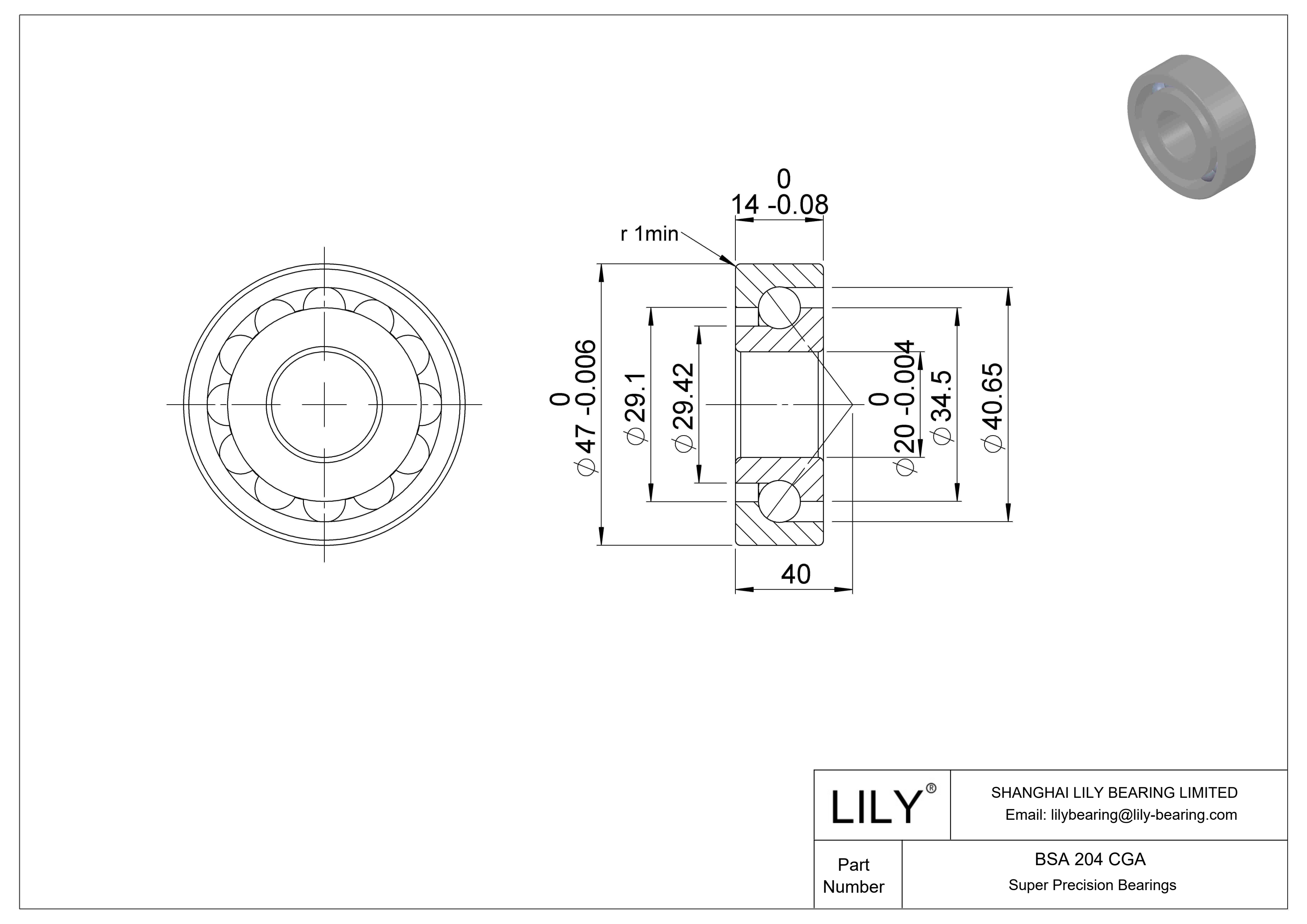 BSA 204 CGA 用于丝杠传动的角接触推力球轴承 cad drawing