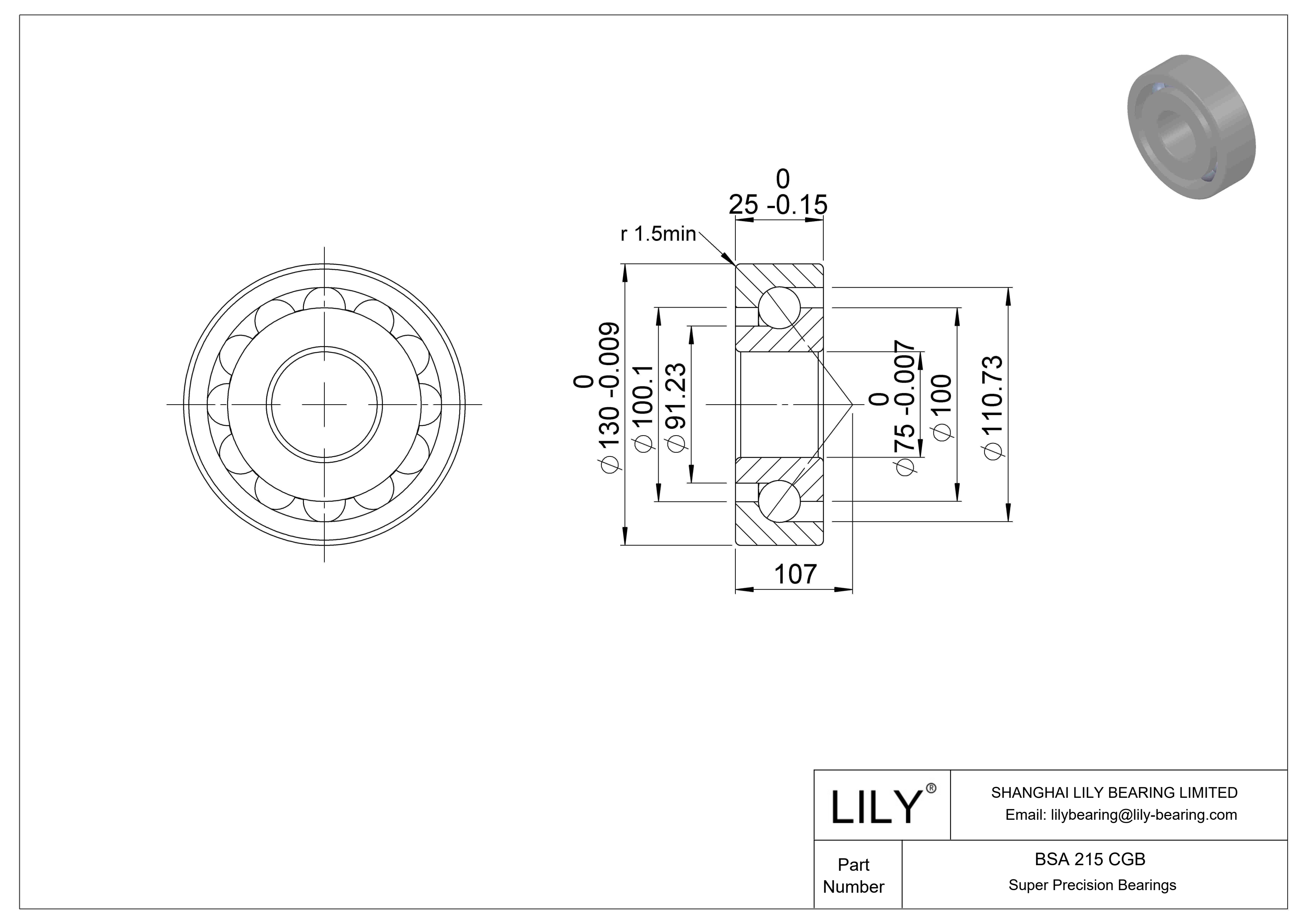 BSA 215 CGB 用于丝杠传动的角接触推力球轴承 cad drawing