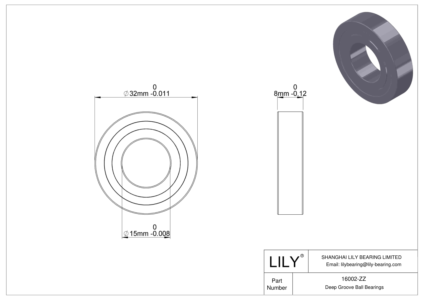 16002-ZZ Narrow Section Ball Bearings (16000, 16100) cad drawing