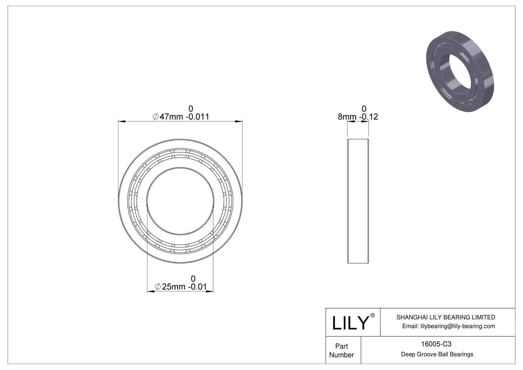 16005-C3 Narrow Section Ball Bearings (16000, 16100) cad drawing