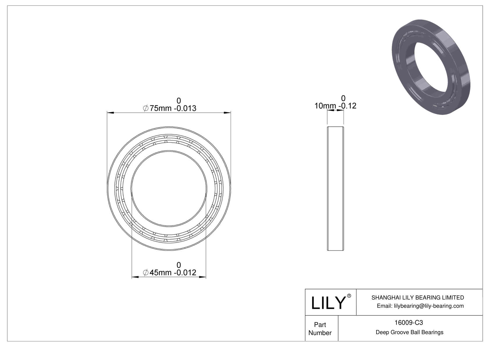 16009-C3 Narrow Section Ball Bearings (16000, 16100) cad drawing