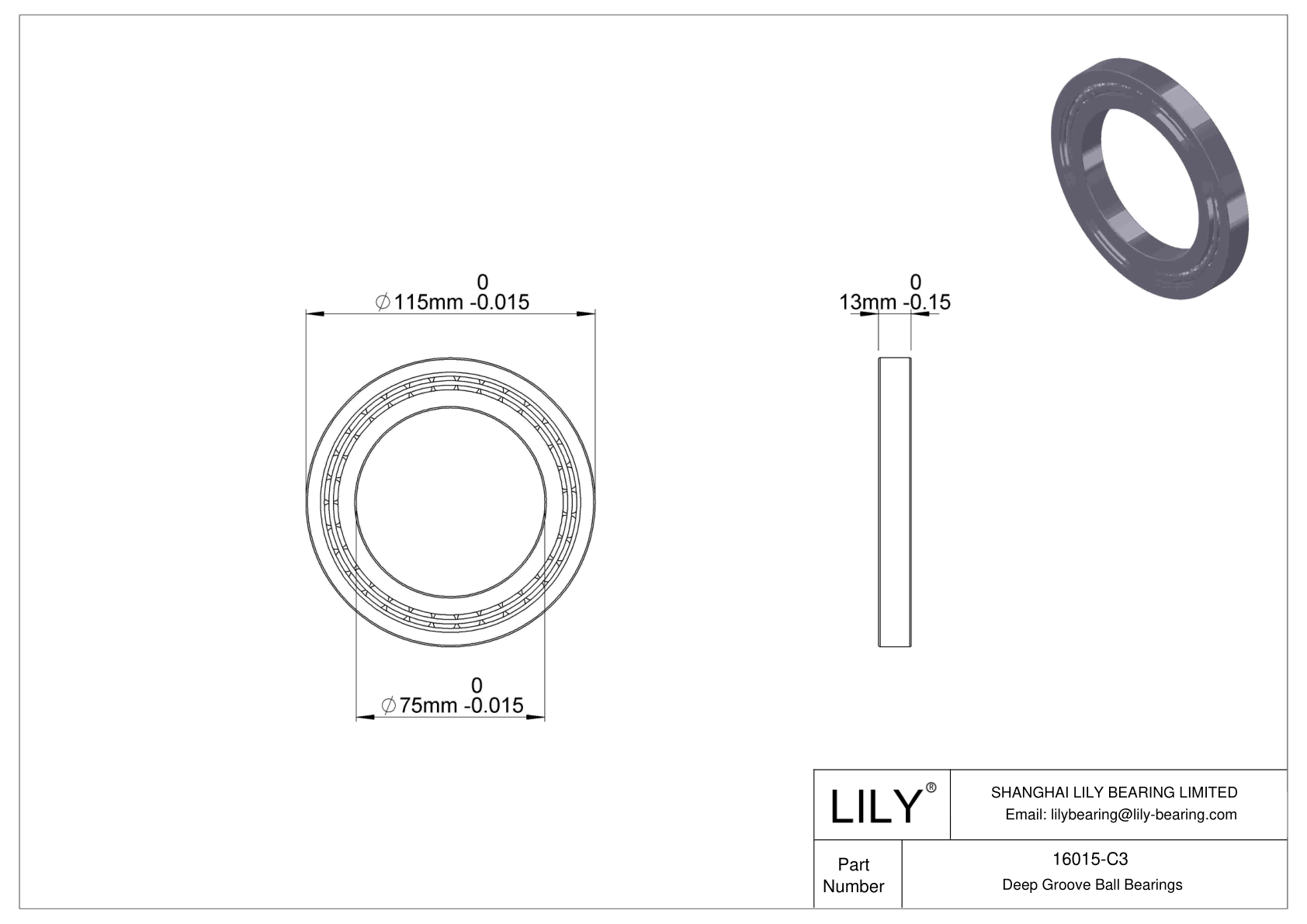 16015-C3 Narrow Section Ball Bearings (16000, 16100) cad drawing