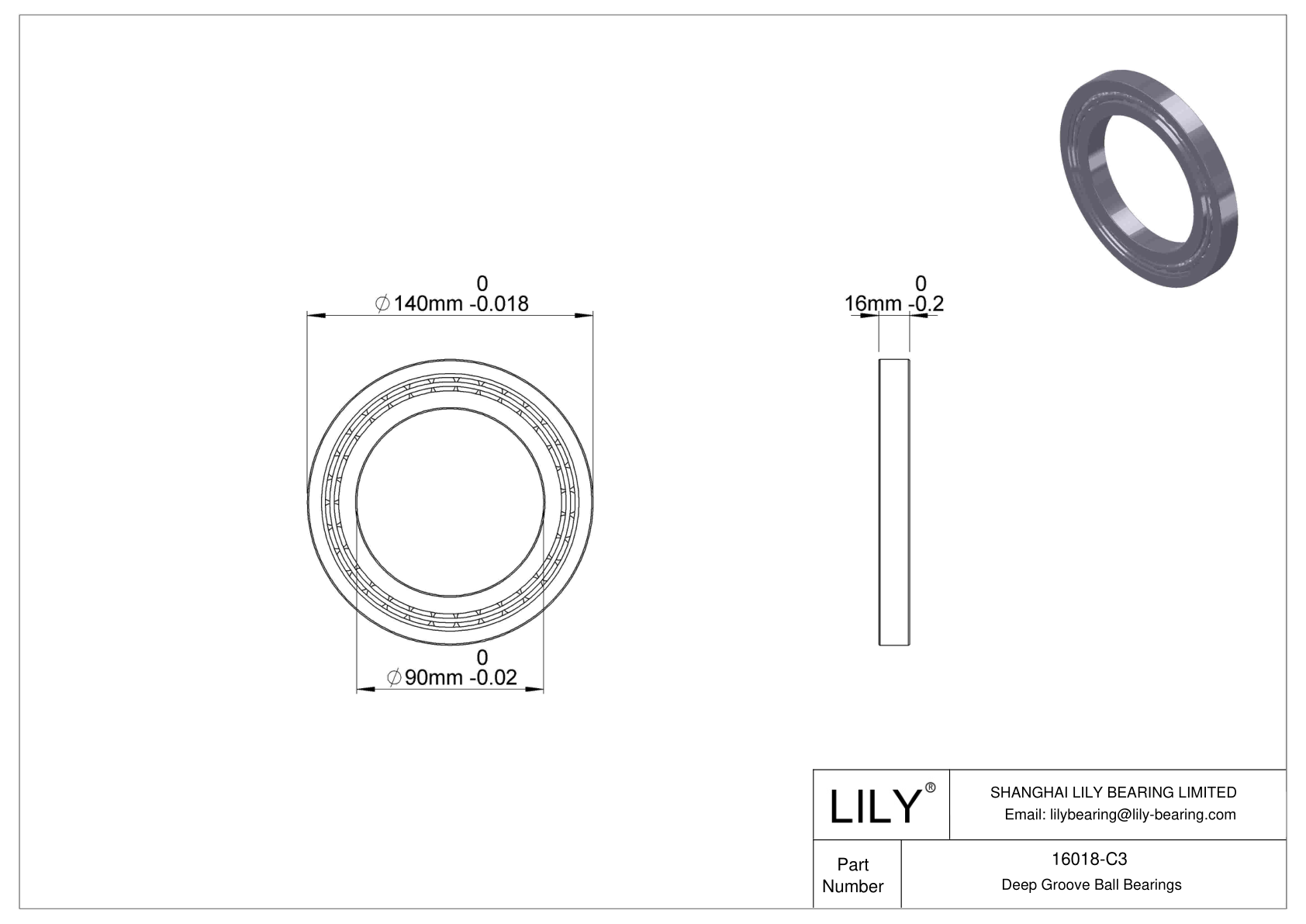 16018-C3 Rodamientos de Bolas de Sección Estrecha (16000, 16100) cad drawing