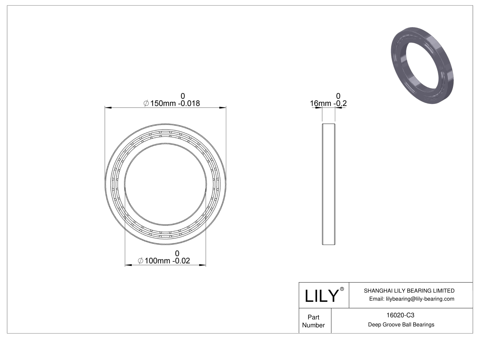 16020-C3 Narrow Section Ball Bearings (16000, 16100) cad drawing