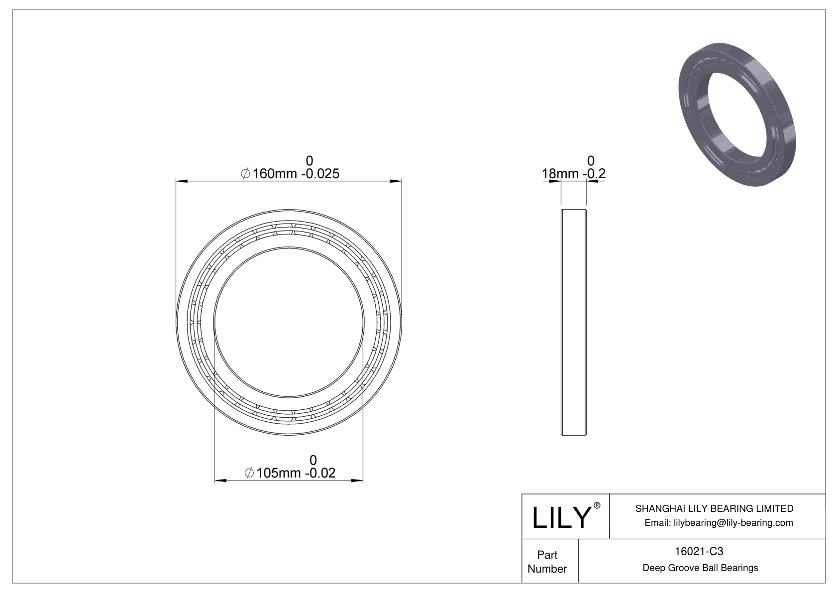 16021-C3 Narrow Section Ball Bearings (16000, 16100) cad drawing