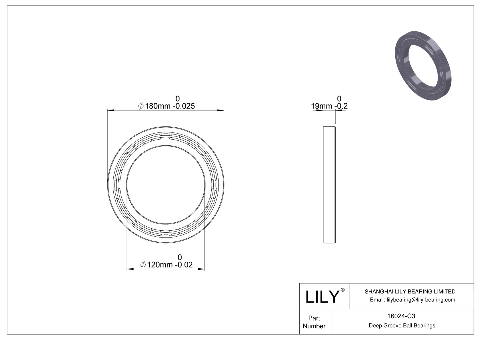 16024-C3 Rodamientos de Bolas de Sección Estrecha (16000, 16100) cad drawing