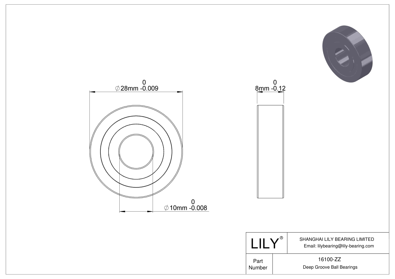 16100-ZZ Narrow Section Ball Bearings (16000, 16100) cad drawing