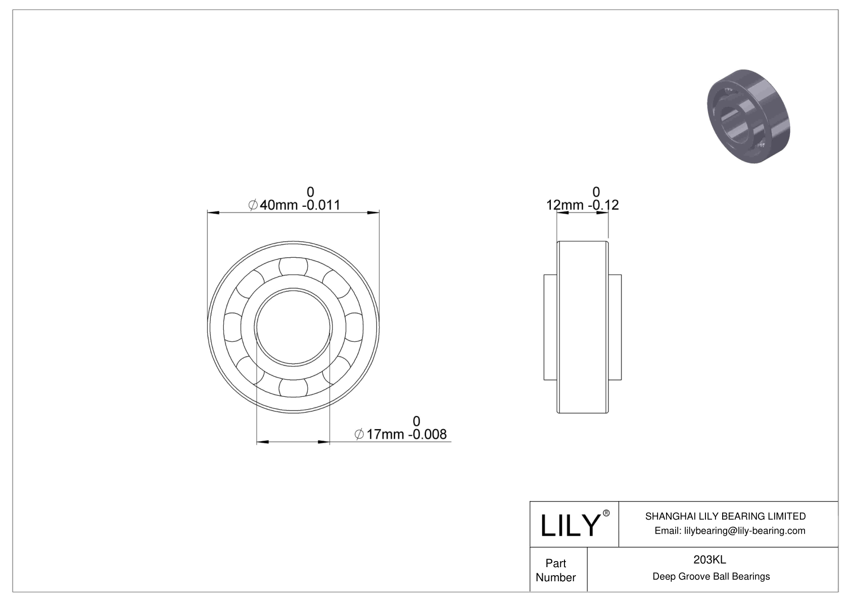 203KL Fafnir Deep Groove Ball Bearings (9100K, 200K, 300K) cad drawing