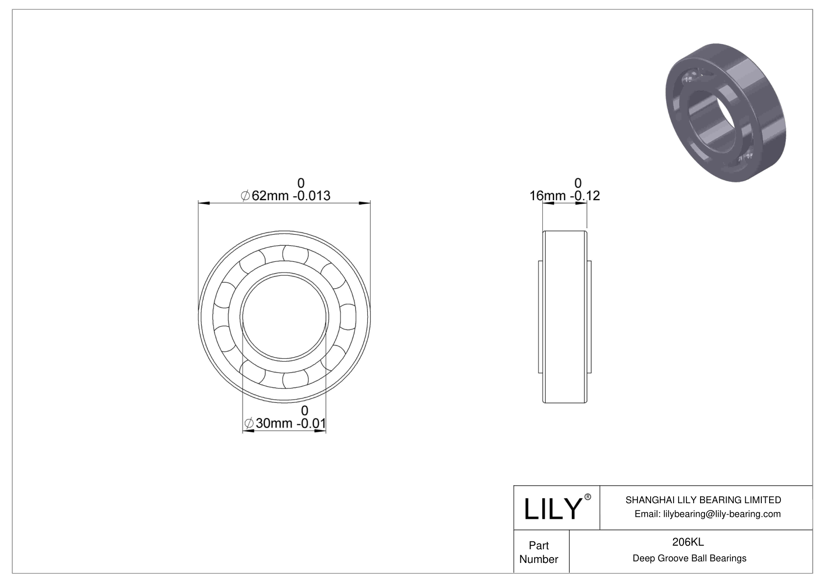 206KL Fafnir Deep Groove Ball Bearings (9100K, 200K, 300K) cad drawing