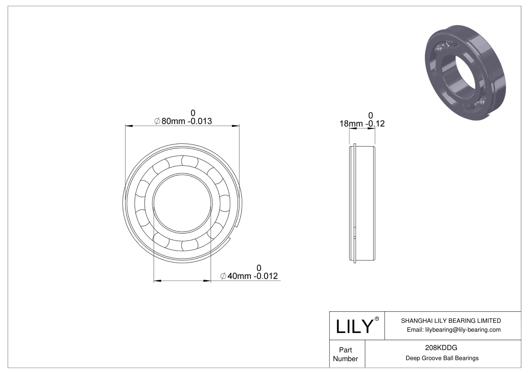 208KDDG Fafnir Deep Groove Ball Bearings (9100K, 200K, 300K) cad drawing