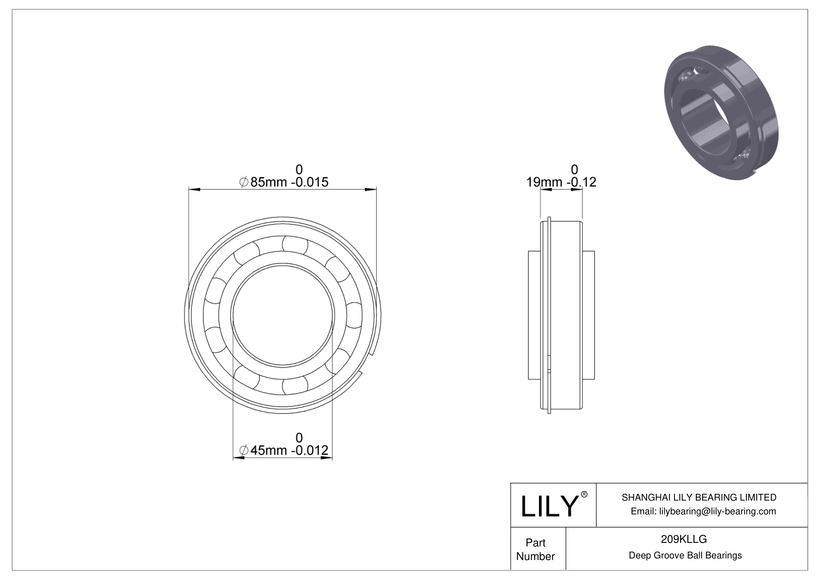 209KLLG Fafnir Deep Groove Ball Bearings (9100K, 200K, 300K) cad drawing