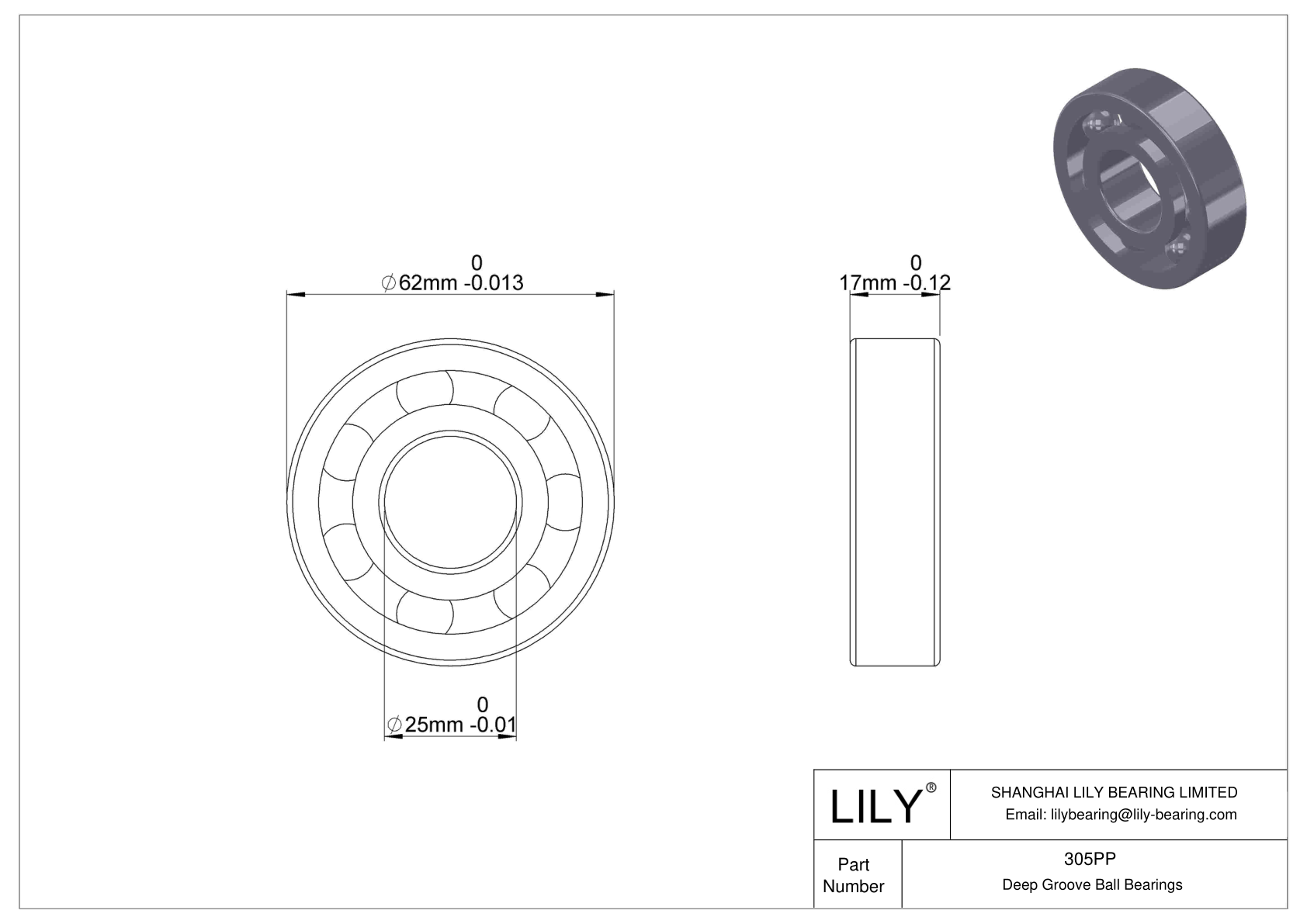 305PP Fafnir Deep Groove Ball Bearings (9100K, 200K, 300K) cad drawing