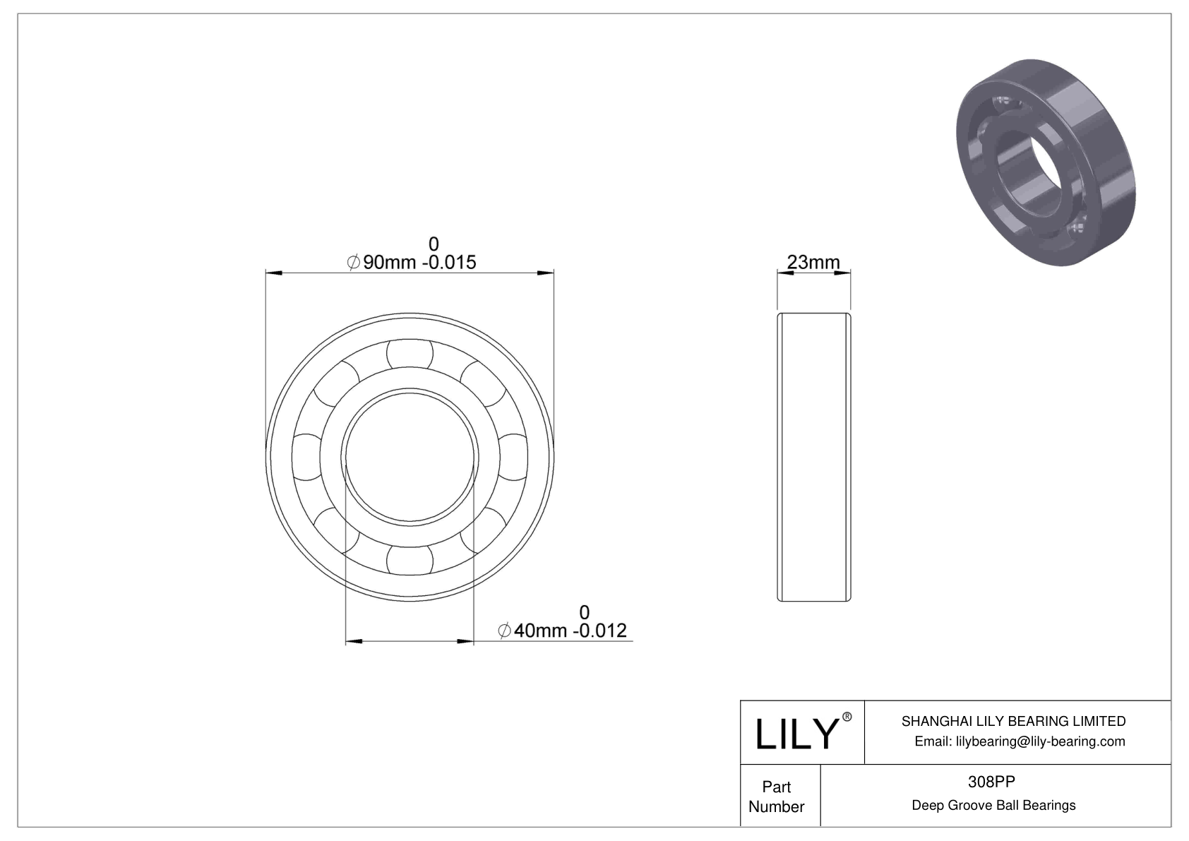 308PP Fafnir Deep Groove Ball Bearings (9100K, 200K, 300K) cad drawing