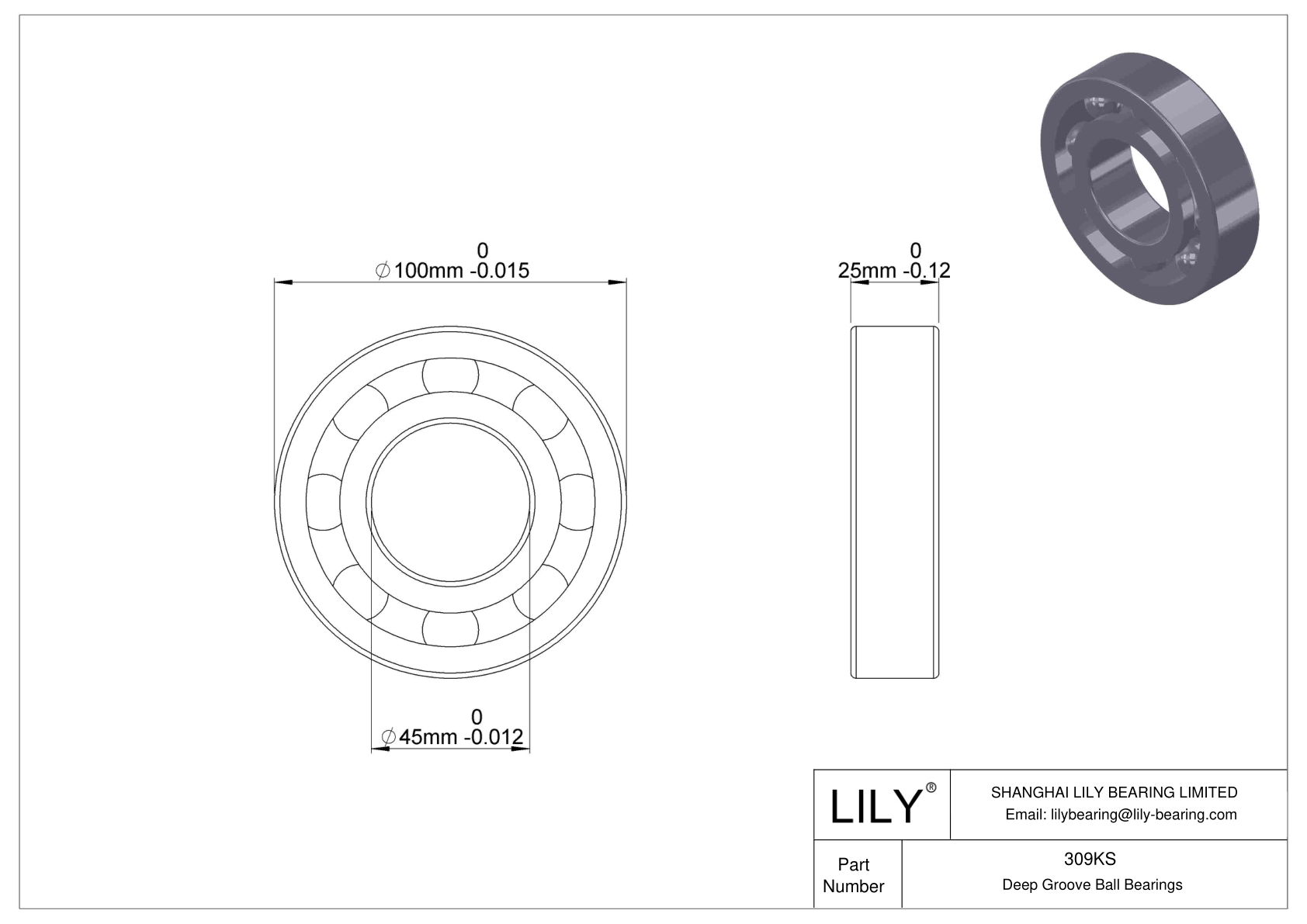 309KS Fafnir Deep Groove Ball Bearings (9100K, 200K, 300K) cad drawing